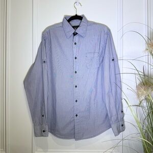 Zara Men's Light Blue Striped Button Down Shirt